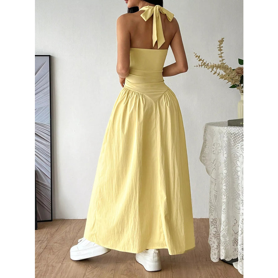 Halter Neck Ruched Maxi Dress Apparel and Accessories