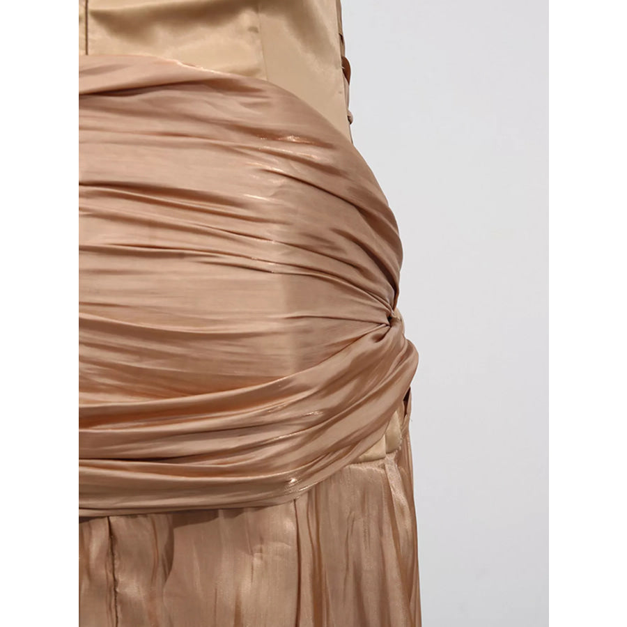 Halter Neck Ruched Maxi Dress Apparel and Accessories