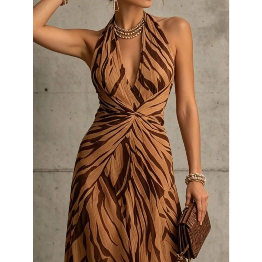 Halter Neck Ruched Maxi Dress Apparel and Accessories