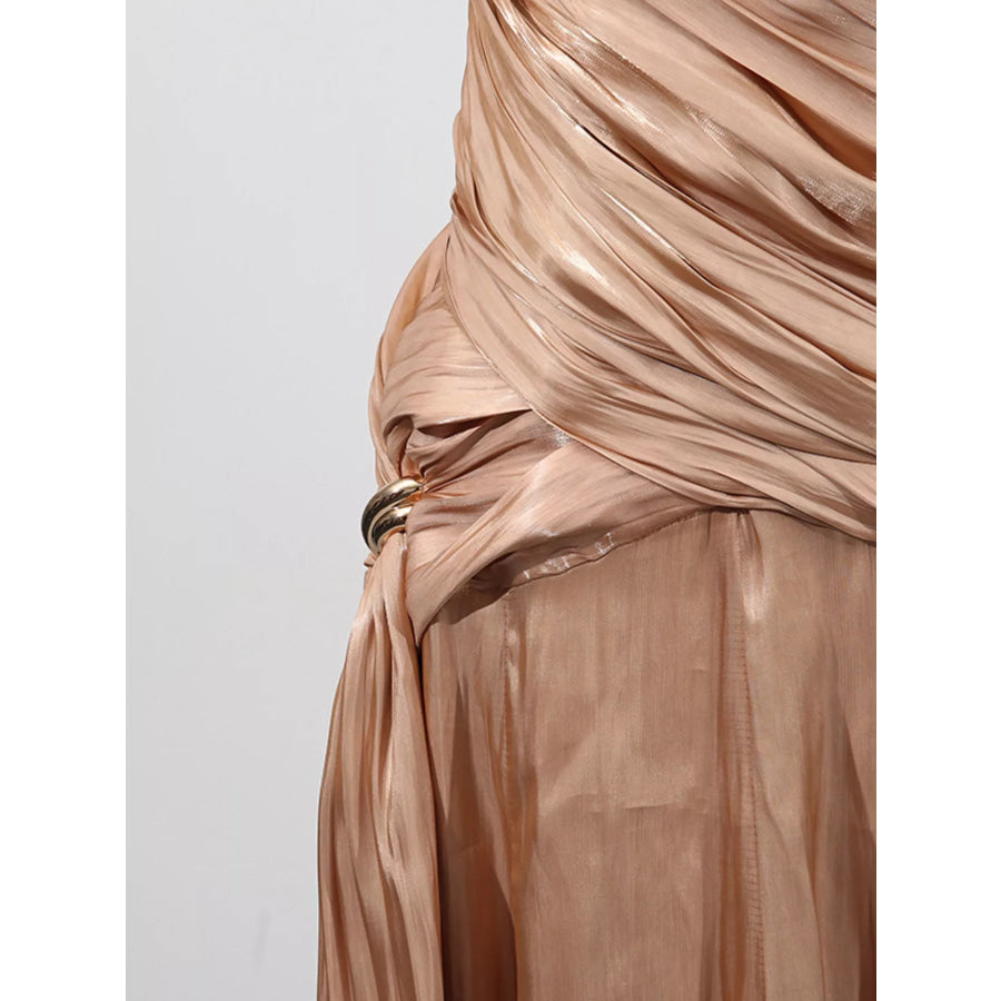 Halter Neck Ruched Maxi Dress Apparel and Accessories
