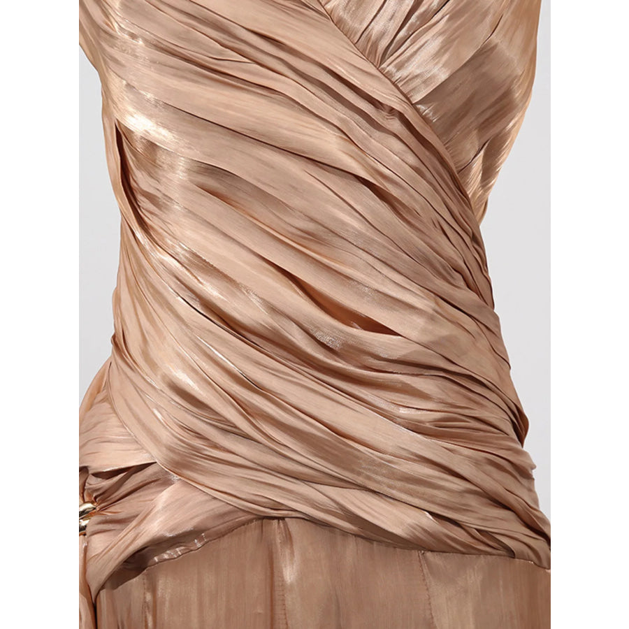 Halter Neck Ruched Maxi Dress Apparel and Accessories