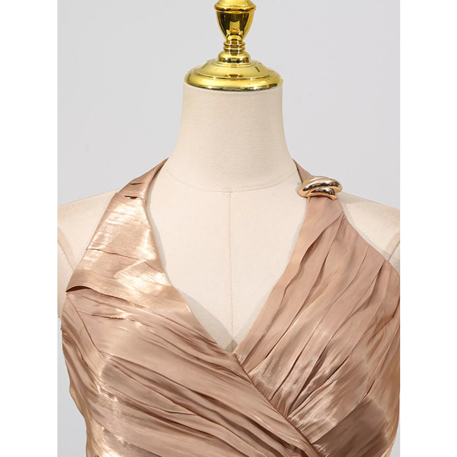 Halter Neck Ruched Maxi Dress Apparel and Accessories
