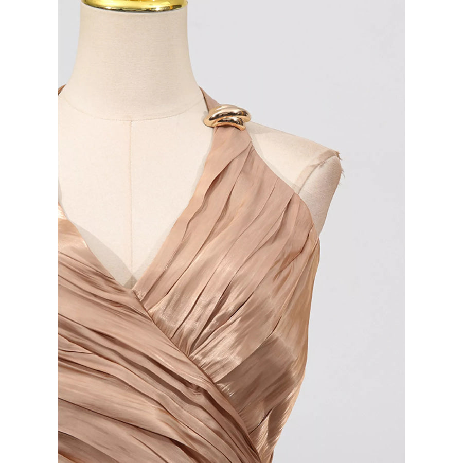 Halter Neck Ruched Maxi Dress Apparel and Accessories