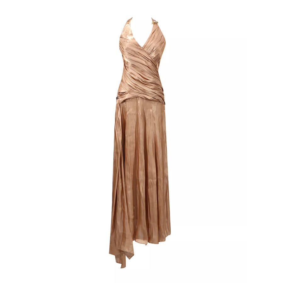 Halter Neck Ruched Maxi Dress Apparel and Accessories