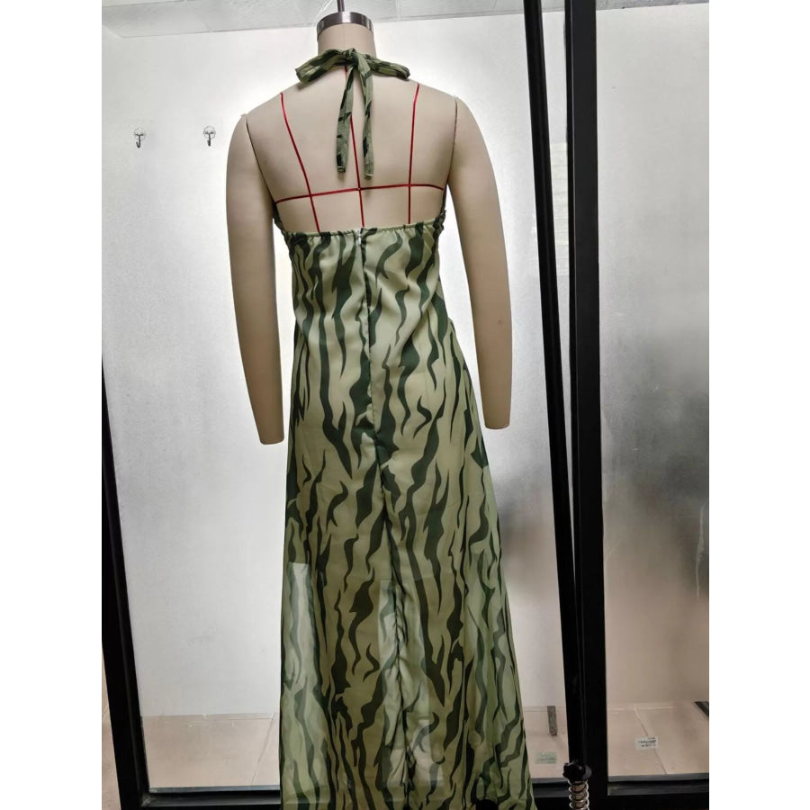 Halter Neck Ruched Maxi Dress Apparel and Accessories