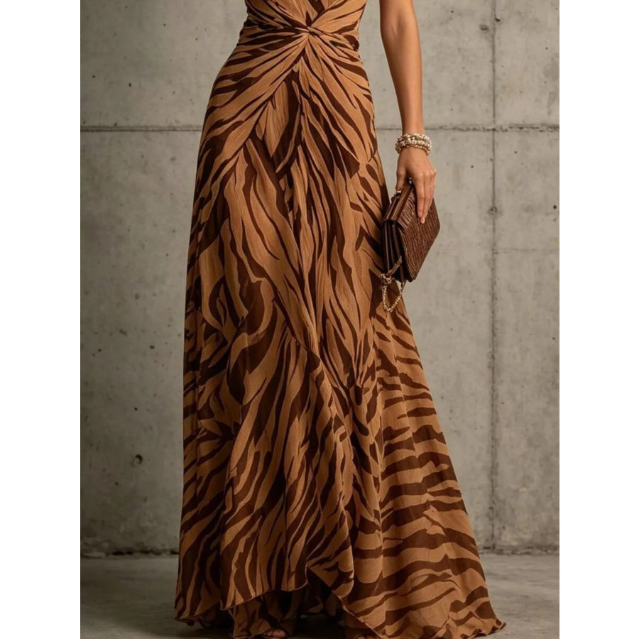 Halter Neck Ruched Maxi Dress Apparel and Accessories