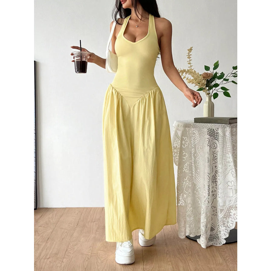 Halter Neck Ruched Maxi Dress Apparel and Accessories