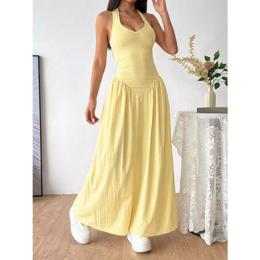 Halter Neck Ruched Maxi Dress Apparel and Accessories