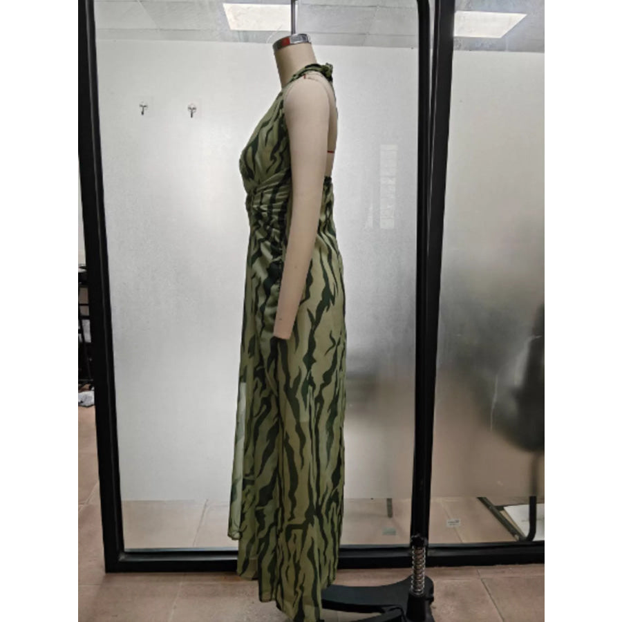 Halter Neck Ruched Maxi Dress Apparel and Accessories