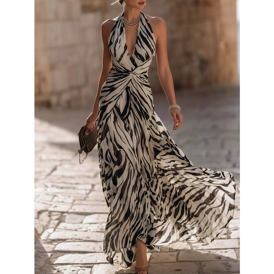 Halter Neck Ruched Maxi Dress Black / S Apparel and Accessories