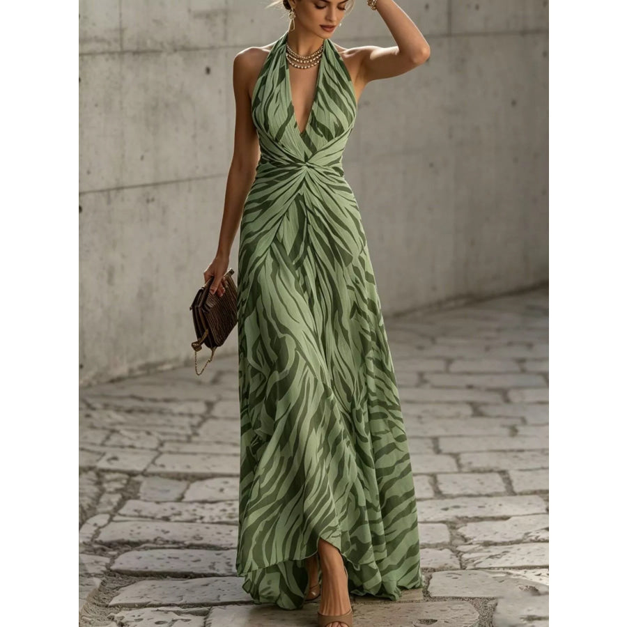 Halter Neck Ruched Maxi Dress Moss / S Apparel and Accessories