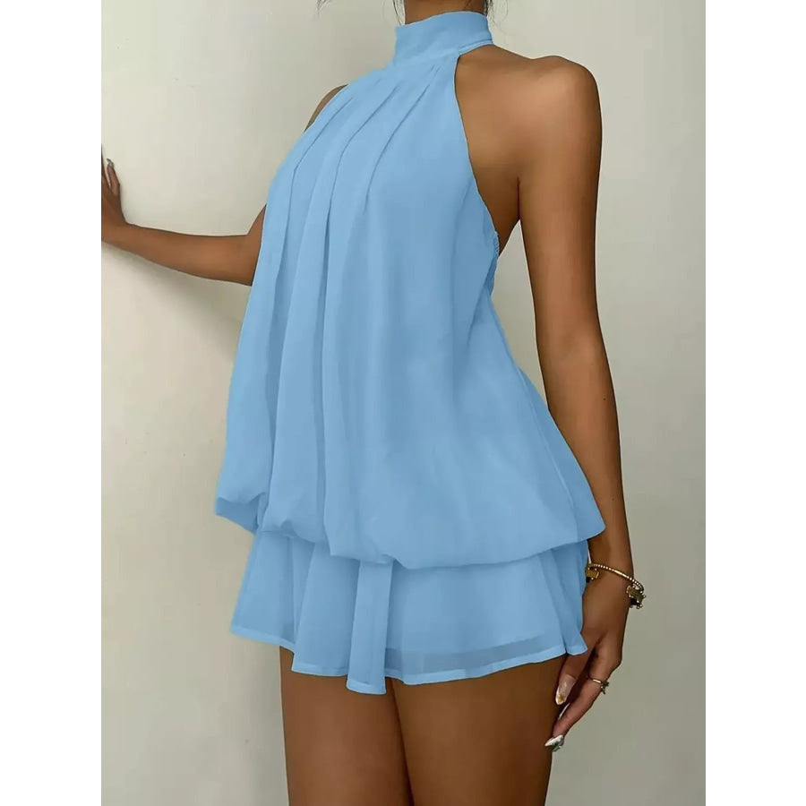 Halter Neck Ruched Mini Dress Apparel and Accessories