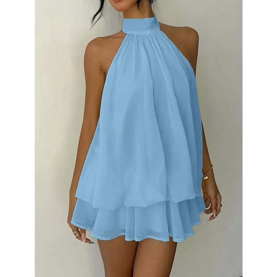 Halter Neck Ruched Mini Dress Apparel and Accessories