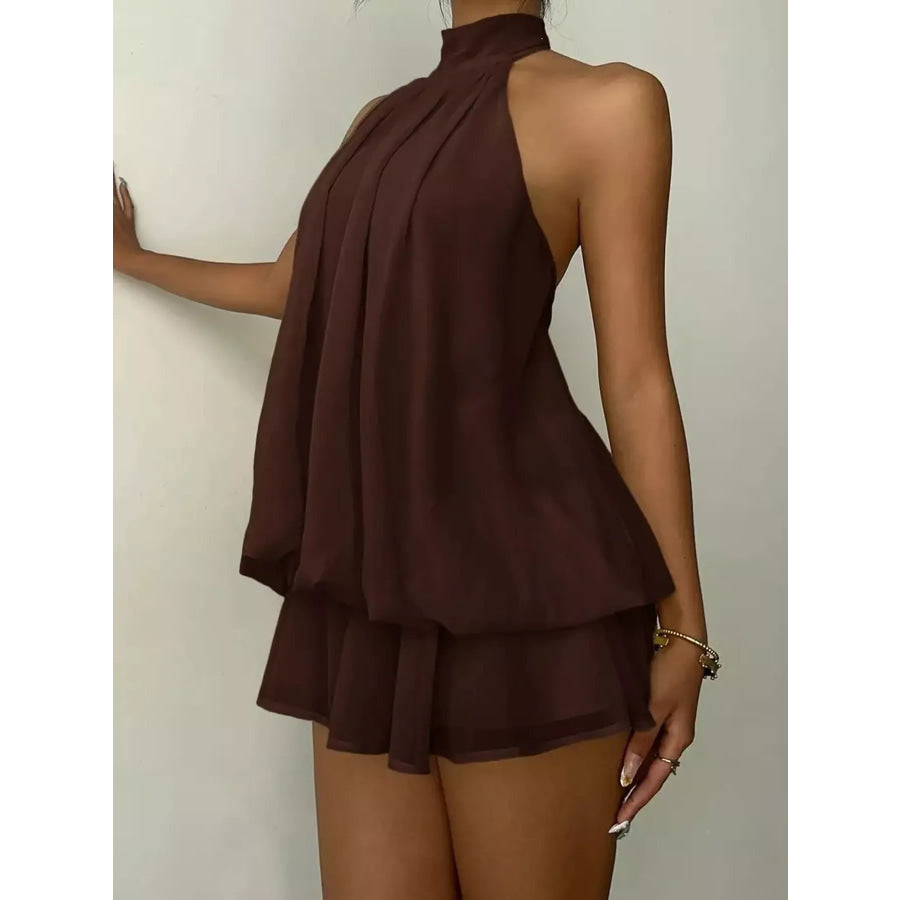 Halter Neck Ruched Mini Dress Apparel and Accessories