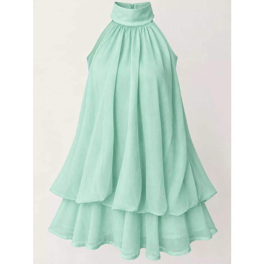Halter Neck Ruched Mini Dress Apparel and Accessories
