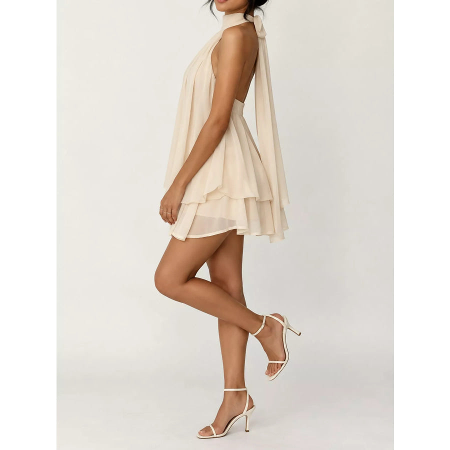 Halter Neck Ruched Mini Dress Apparel and Accessories