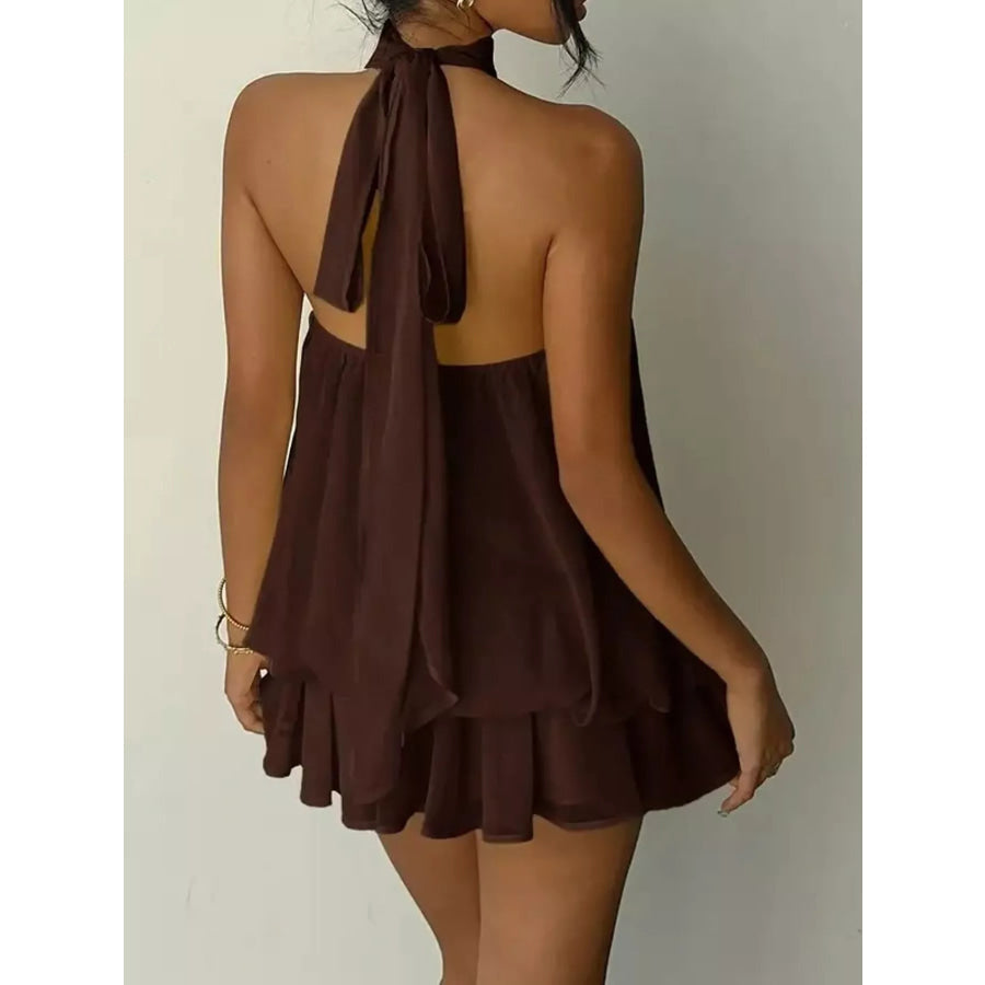Halter Neck Ruched Mini Dress Apparel and Accessories