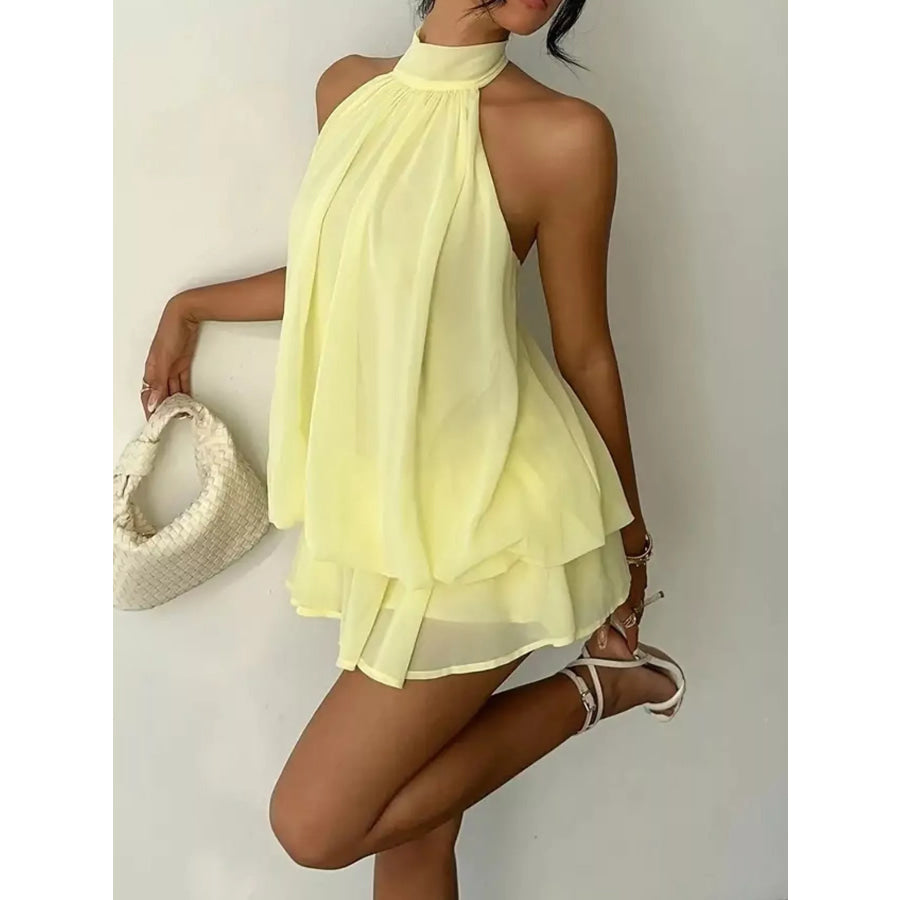 Halter Neck Ruched Mini Dress Apparel and Accessories