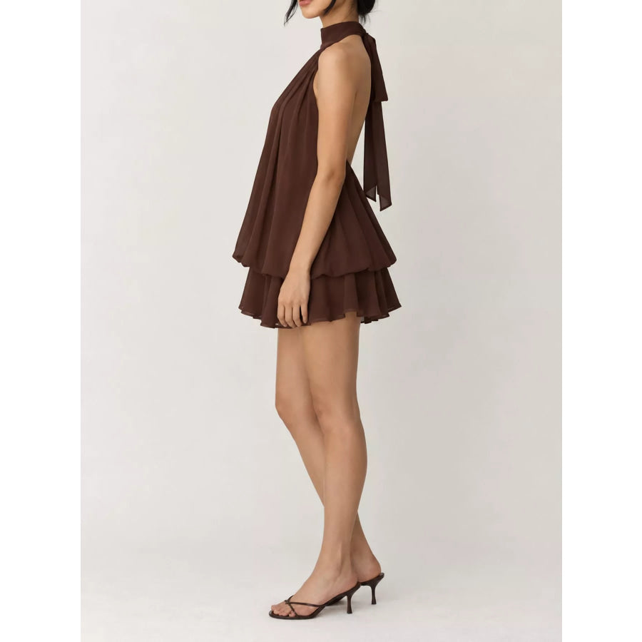 Halter Neck Ruched Mini Dress Apparel and Accessories