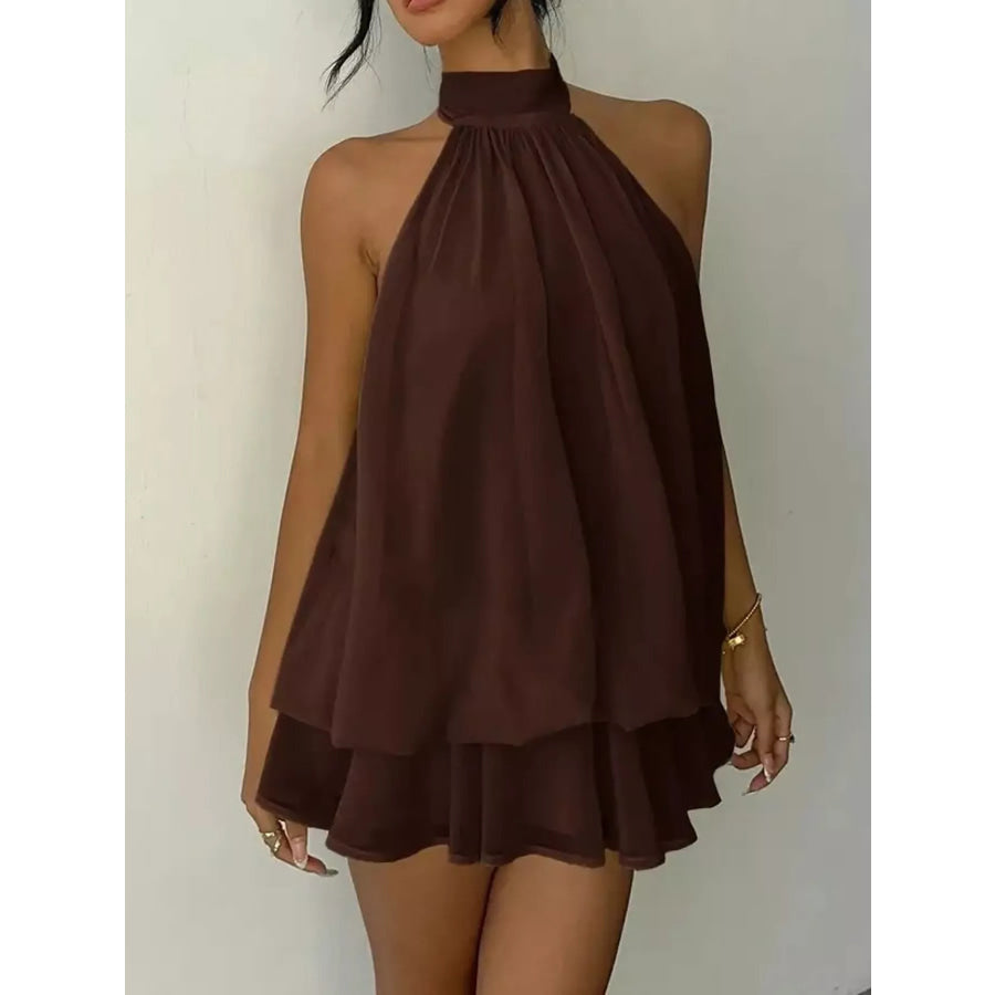 Halter Neck Ruched Mini Dress Apparel and Accessories