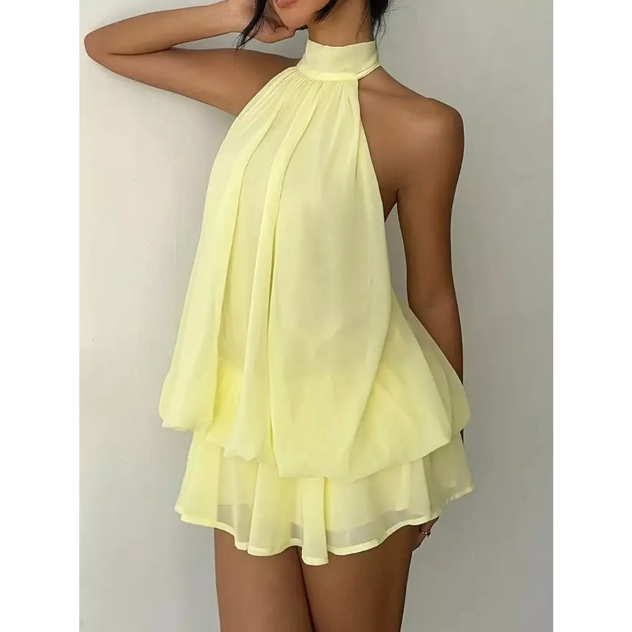 Halter Neck Ruched Mini Dress Apparel and Accessories