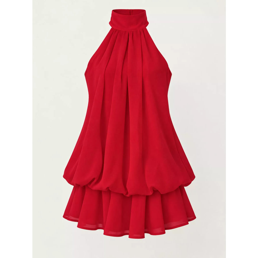 Halter Neck Ruched Mini Dress Apparel and Accessories