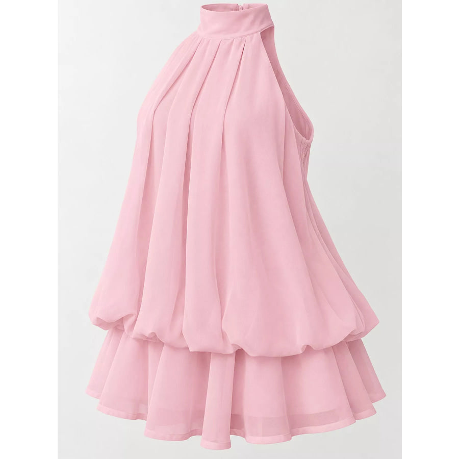 Halter Neck Ruched Mini Dress Apparel and Accessories