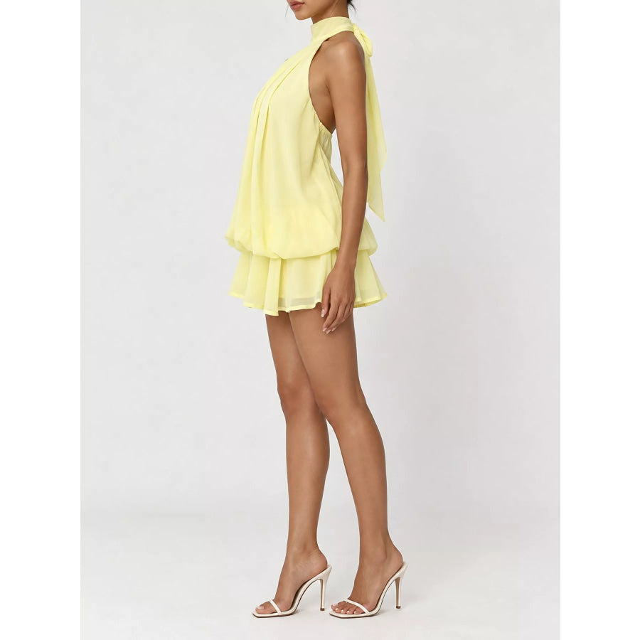 Halter Neck Ruched Mini Dress Apparel and Accessories