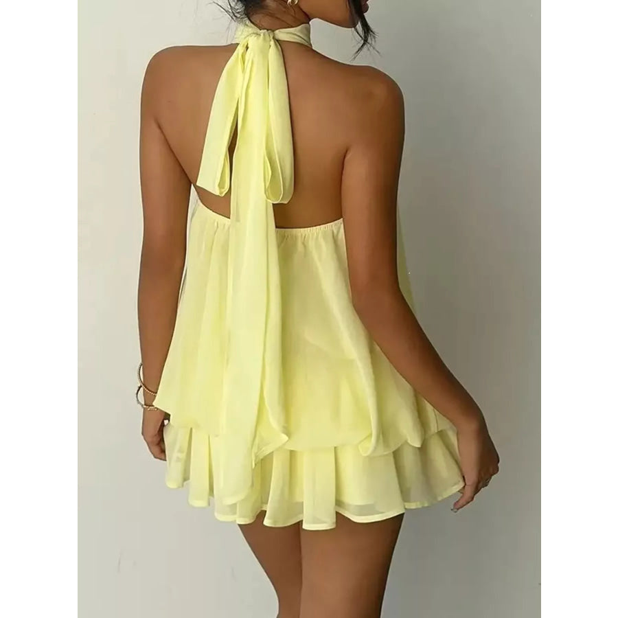 Halter Neck Ruched Mini Dress Apparel and Accessories
