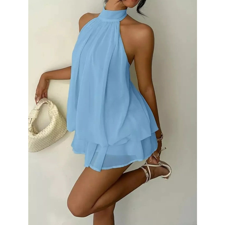 Halter Neck Ruched Mini Dress Apparel and Accessories