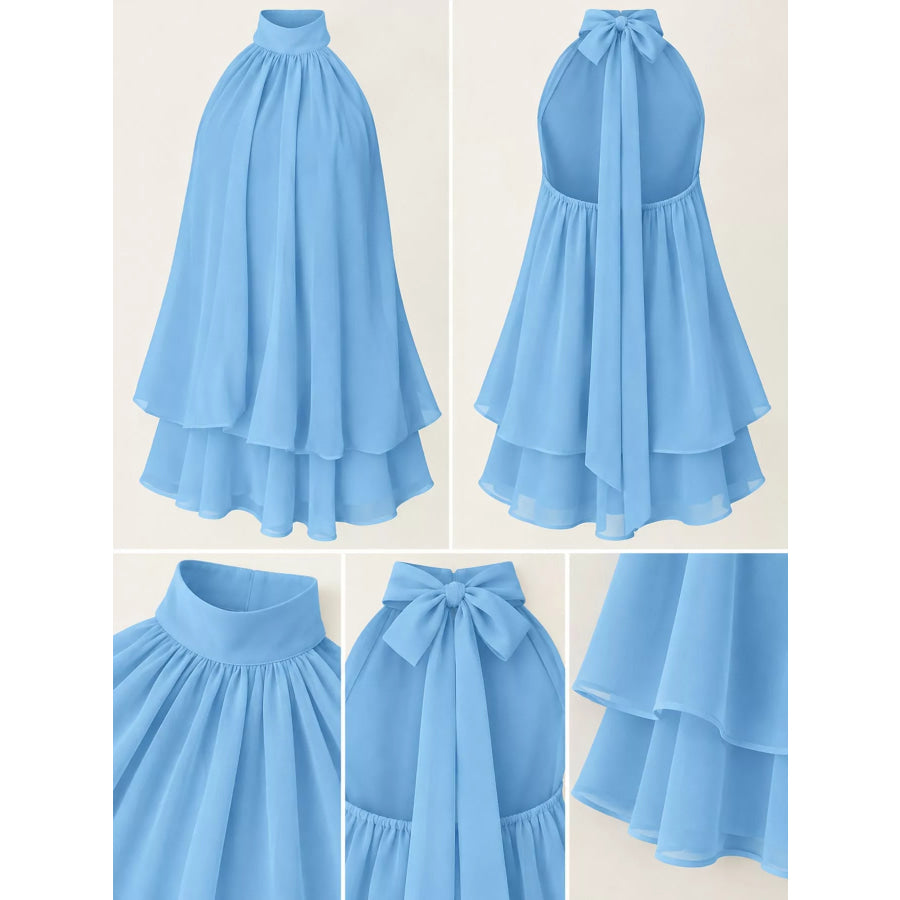 Halter Neck Ruched Mini Dress Apparel and Accessories