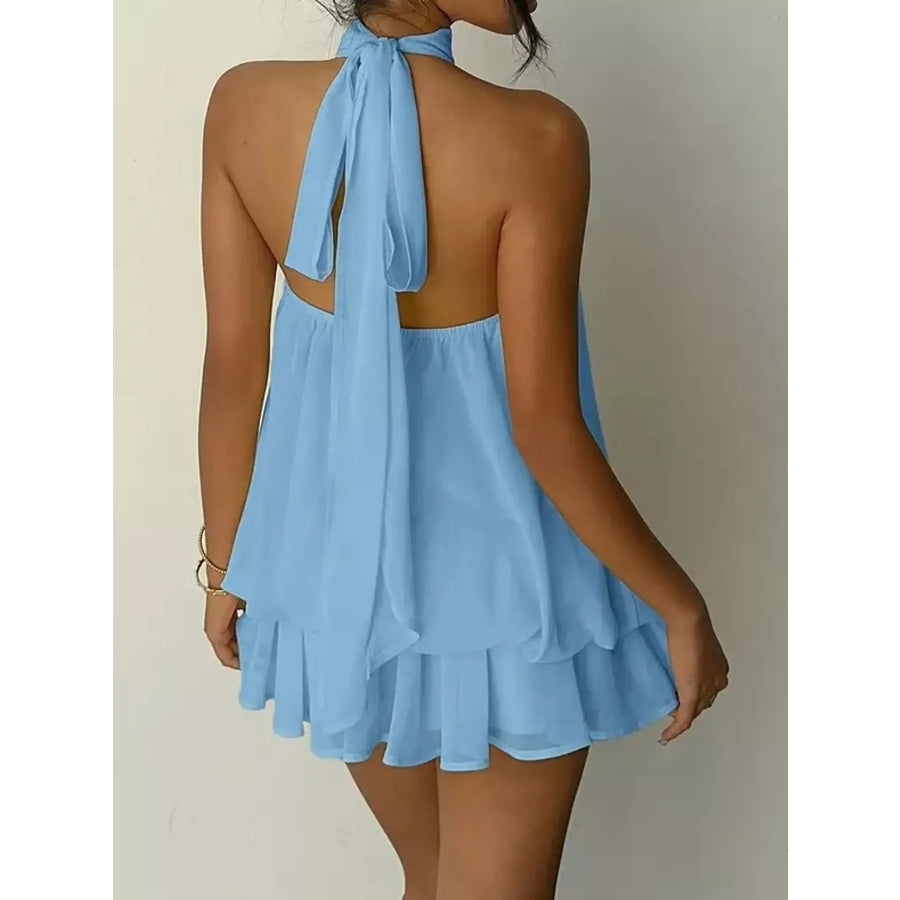 Halter Neck Ruched Mini Dress Apparel and Accessories