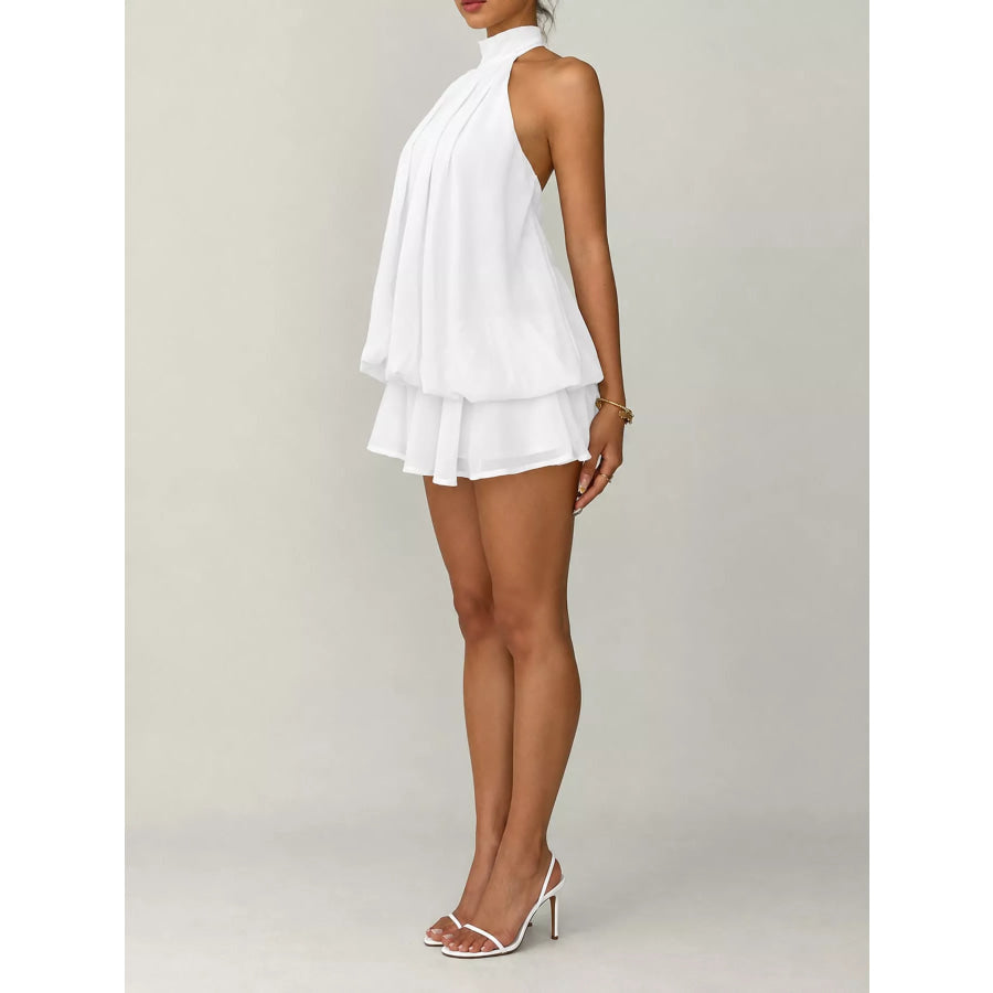 Halter Neck Ruched Mini Dress Apparel and Accessories