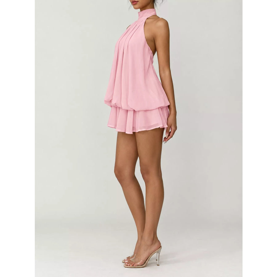 Halter Neck Ruched Mini Dress Apparel and Accessories