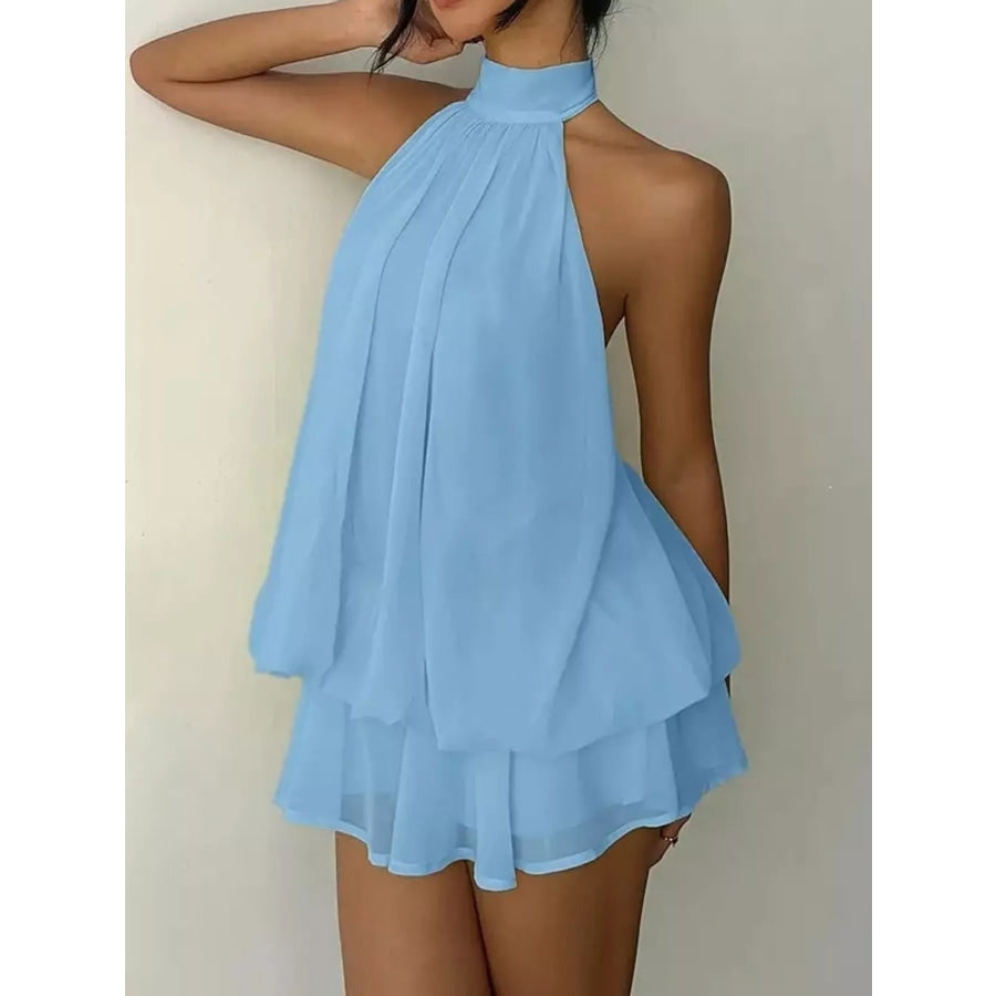 Halter Neck Ruched Mini Dress Apparel and Accessories