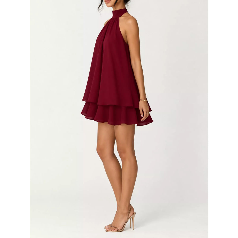 Halter Neck Ruched Mini Dress Apparel and Accessories