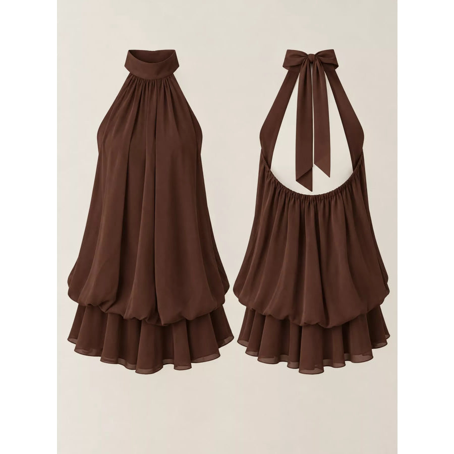 Halter Neck Ruched Mini Dress Apparel and Accessories