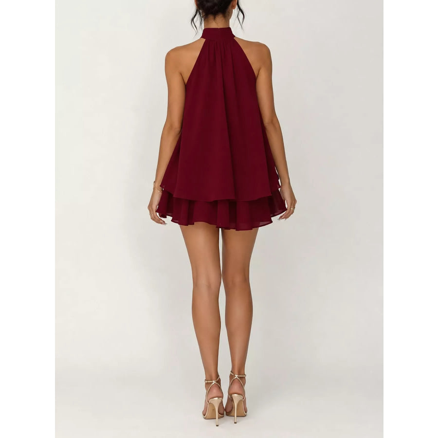 Halter Neck Ruched Mini Dress Apparel and Accessories