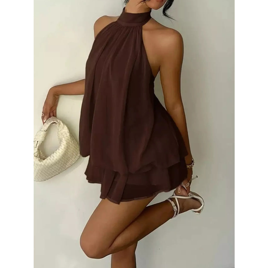 Halter Neck Ruched Mini Dress Apparel and Accessories