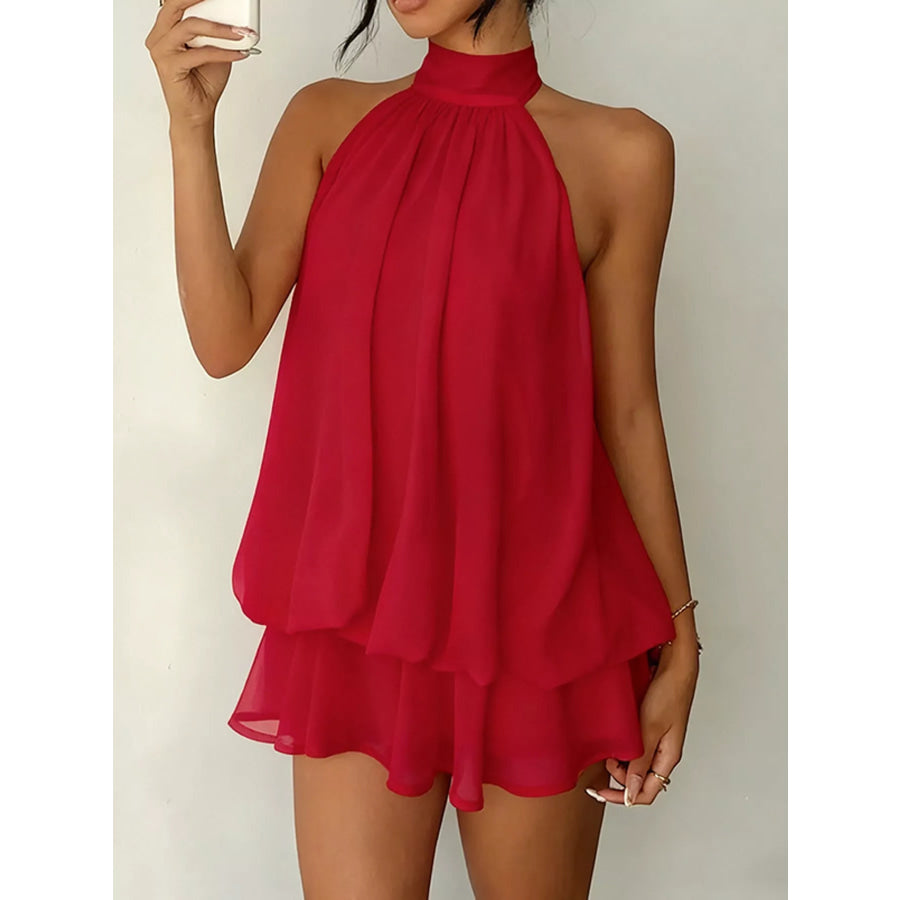 Halter Neck Ruched Mini Dress Apparel and Accessories