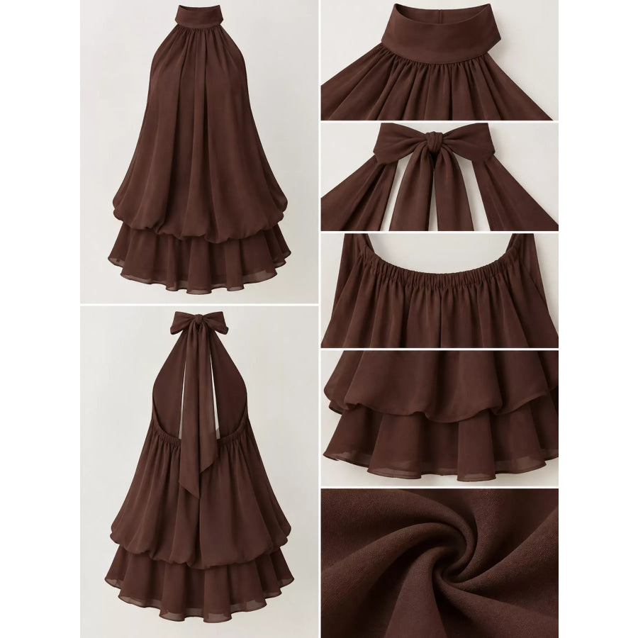 Halter Neck Ruched Mini Dress Apparel and Accessories