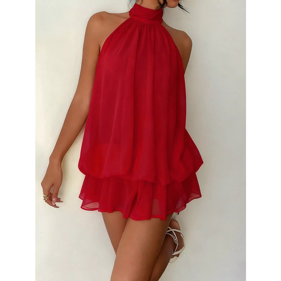 Halter Neck Ruched Mini Dress Apparel and Accessories