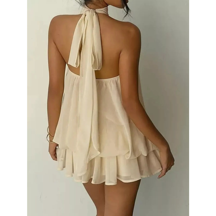 Halter Neck Ruched Mini Dress Apparel and Accessories