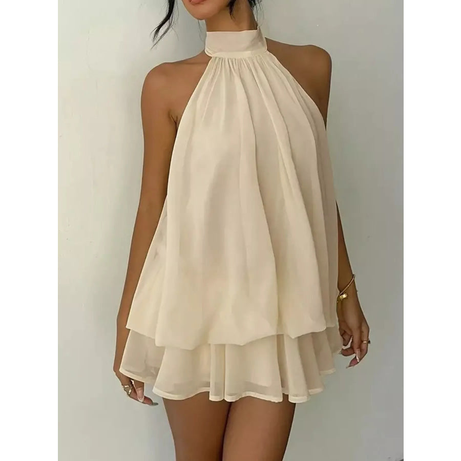 Halter Neck Ruched Mini Dress Apparel and Accessories