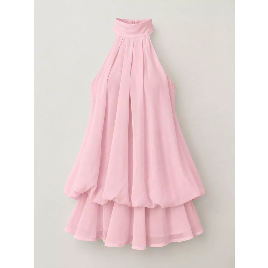Halter Neck Ruched Mini Dress Apparel and Accessories