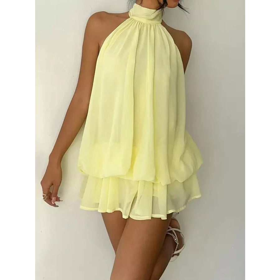 Halter Neck Ruched Mini Dress Apparel and Accessories