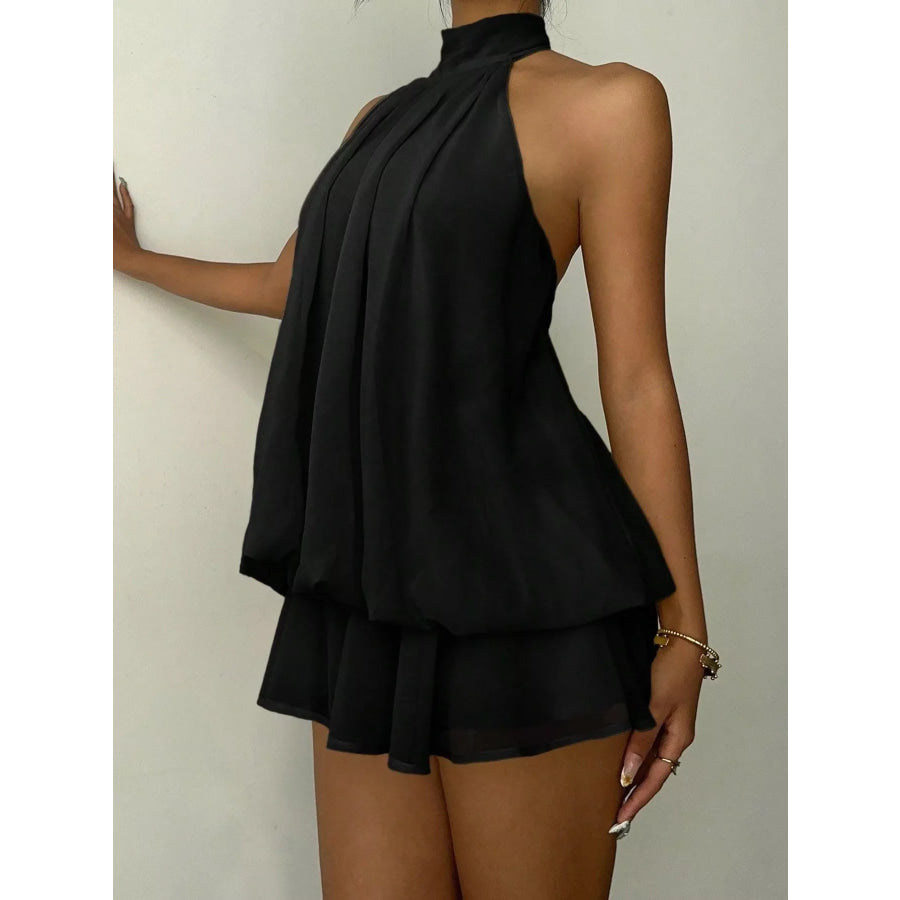 Halter Neck Ruched Mini Dress Black / XS Apparel and Accessories