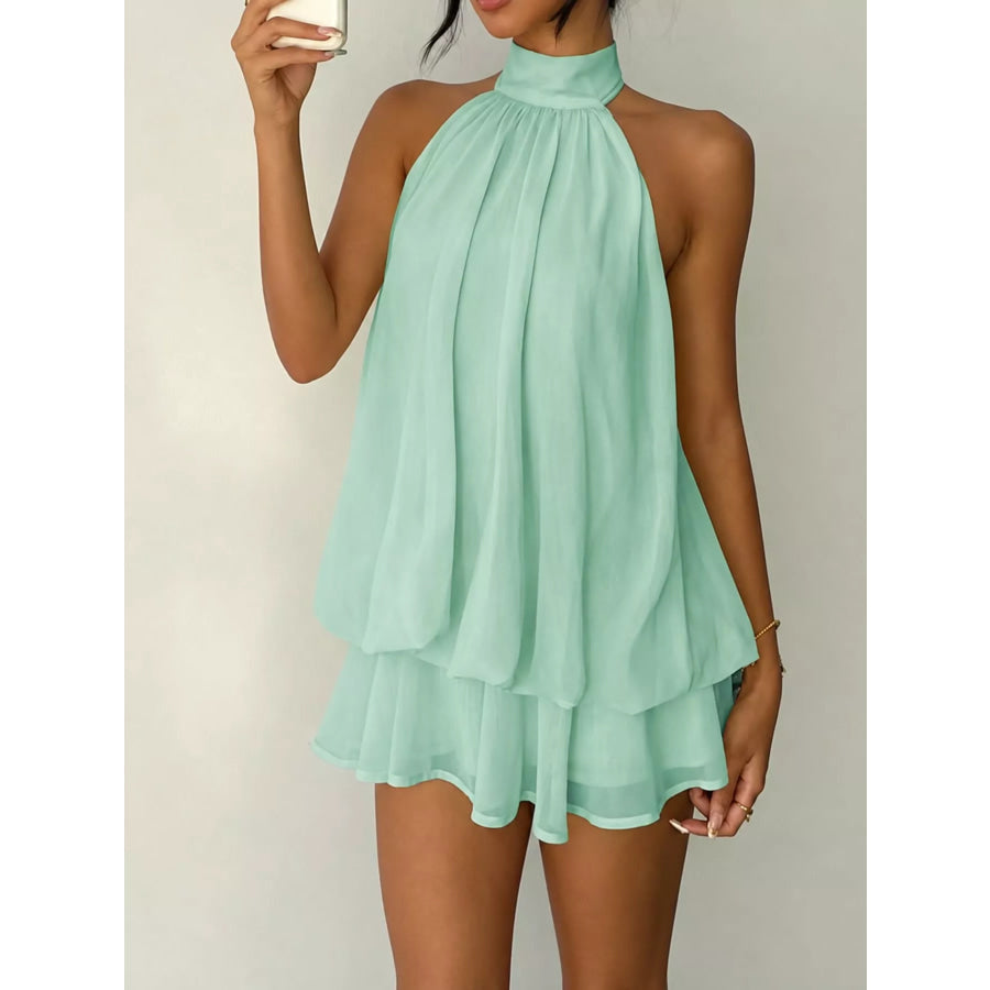 Halter Neck Ruched Mini Dress Mint Green / XS Apparel and Accessories