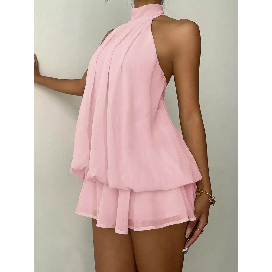 Halter Neck Ruched Mini Dress Pink / XS Apparel and Accessories