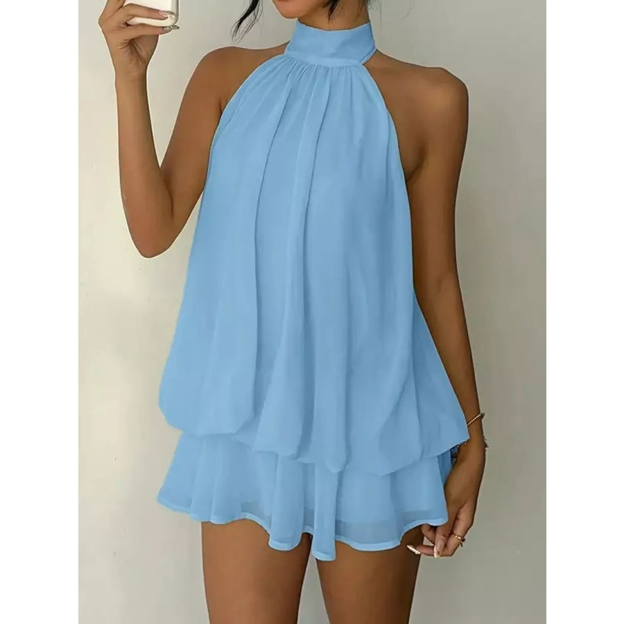 Halter Neck Ruched Mini Dress Sky Blue / XS Apparel and Accessories